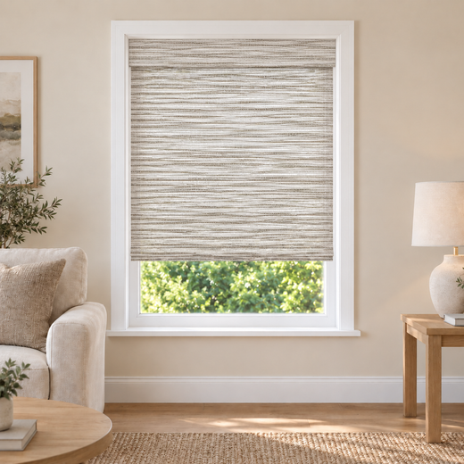 Orelle Edit DC0722 woven shade in a furnished American living room