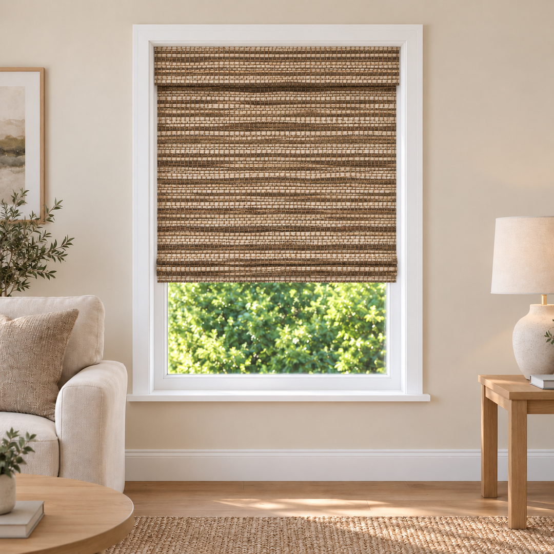 Solenne Edit H112 woven shade in a furnished American living room