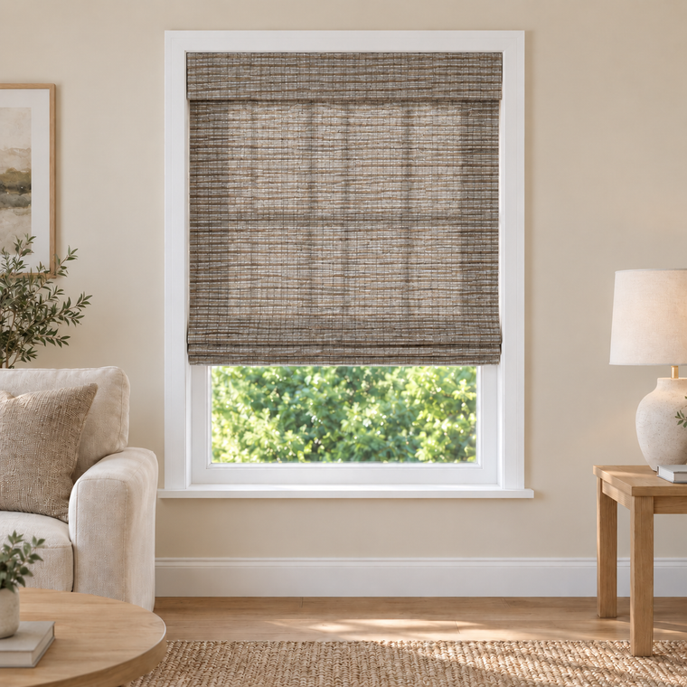 Solenne Edit H117 woven shade in a furnished American living room