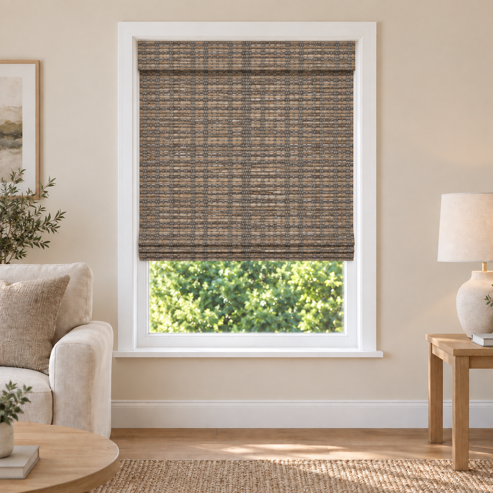 Solenne Edit H119 woven shade in a furnished American living room