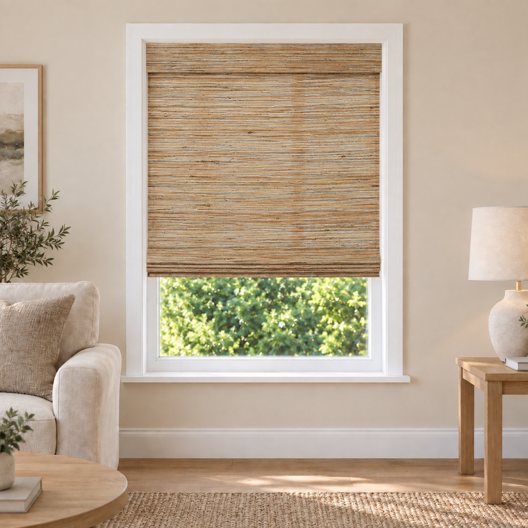 Fredesigner Tessora Edit D1504 single woven shade in an American living room