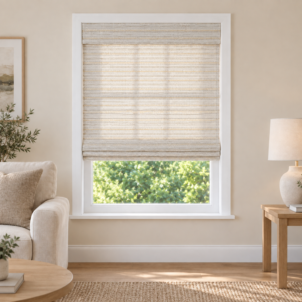 Tessora Edit DMC0201 woven shade in a furnished American living room
