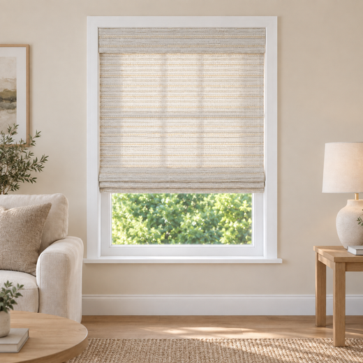 Tessora Edit DMC0201 woven shade in a furnished American living room