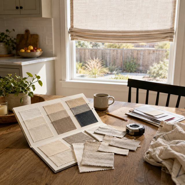 Roman shades sample booklet for comparing fabrics