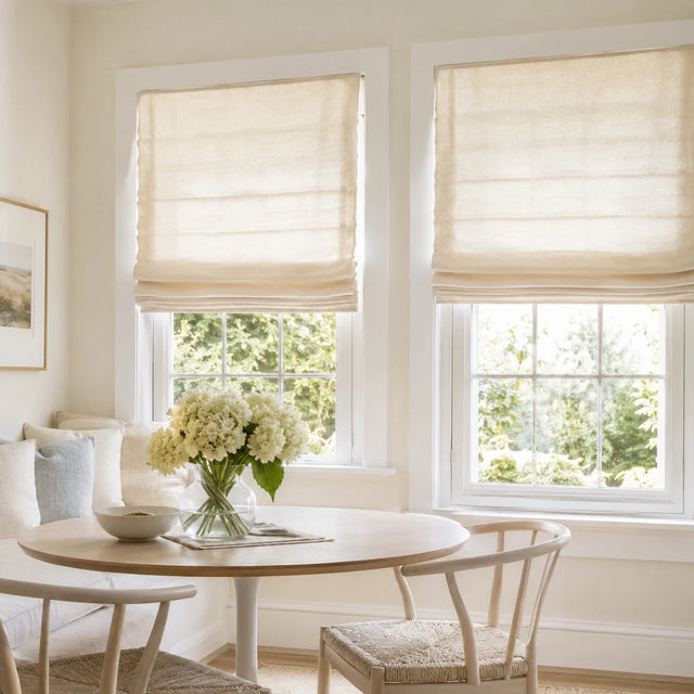 Roman shade in a bright kitchen