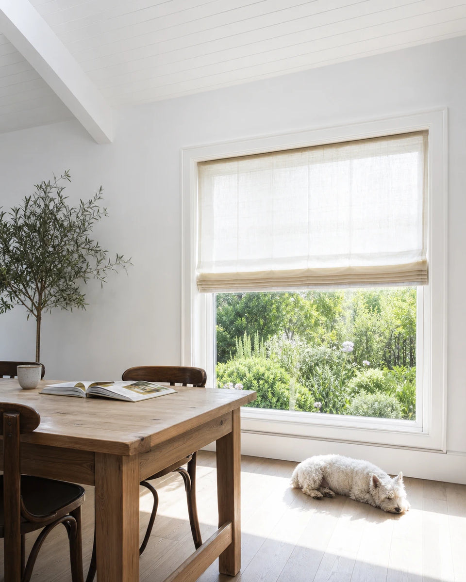 Roman shade measuring guide in a living room