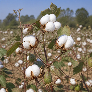 Cotton bolls growing on a cotton plant in natural daylight