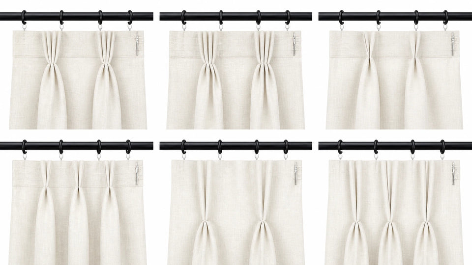 Six pleated header constructions compared side by side