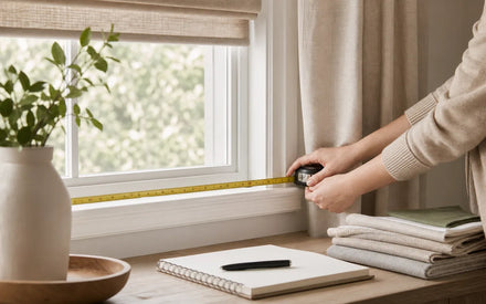 Tape measure positioned across a window opening