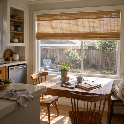 Bamboo shade with privacy lining